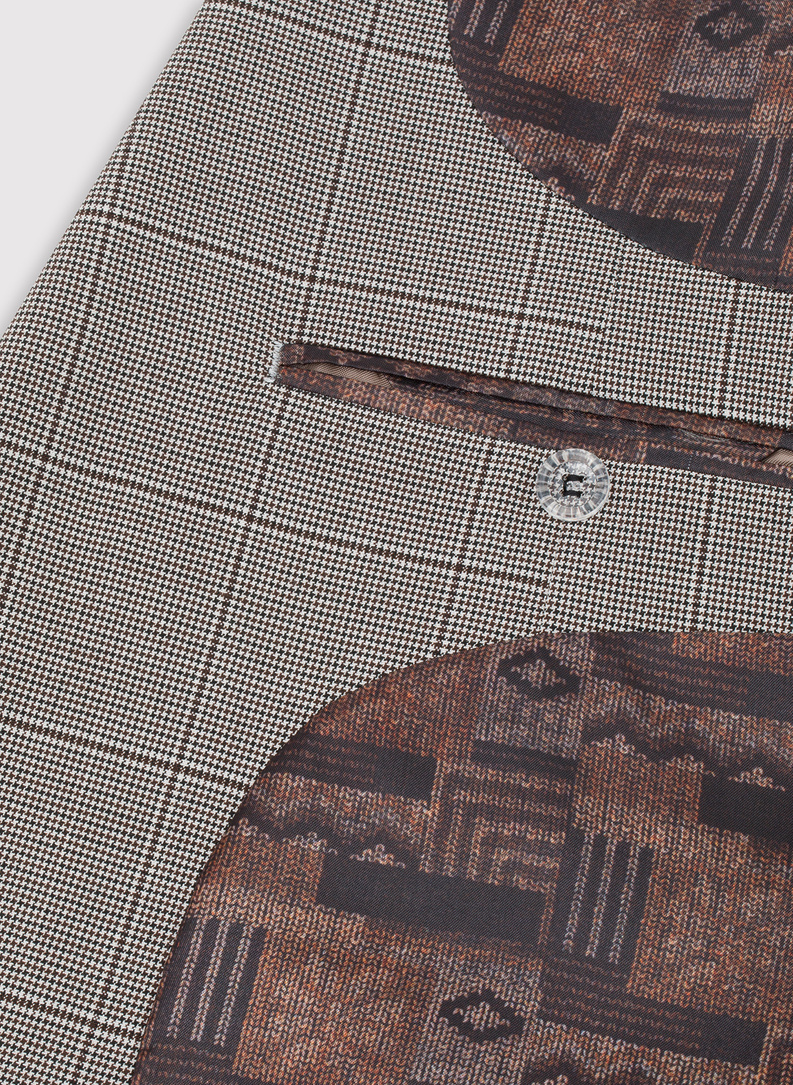 Brązowa marynarka garniturowa w kratkę