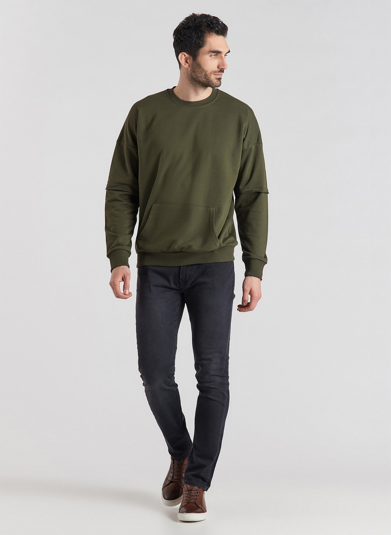 BLUZA Z OKRĄGŁYM DEKOLTEM - ZIELONA P20WF-2B-015-Z