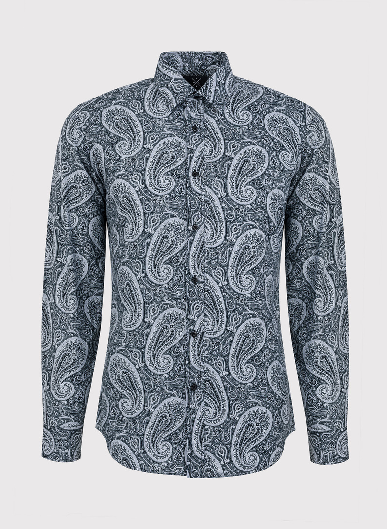 Męska czarna koszula we wzór paisley