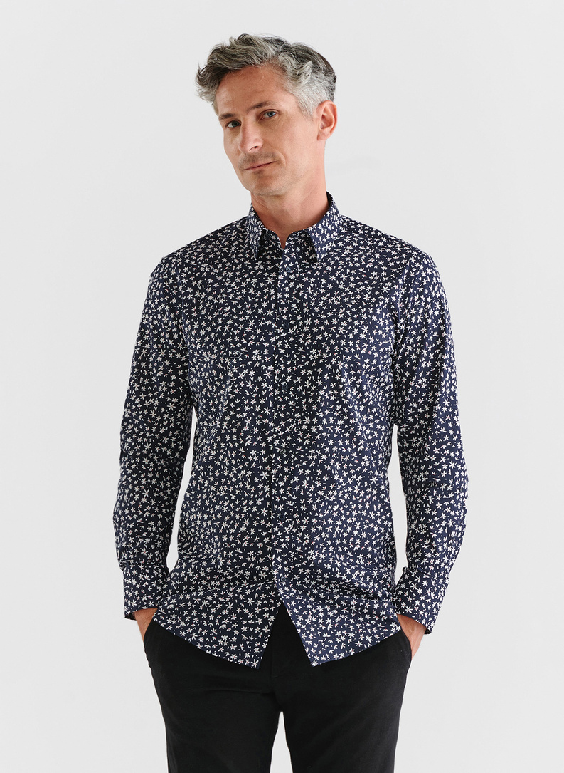 Granatowa koszula męska w kwiatki 