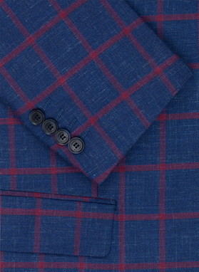 Granatowa marynarka w czerwoną kratę