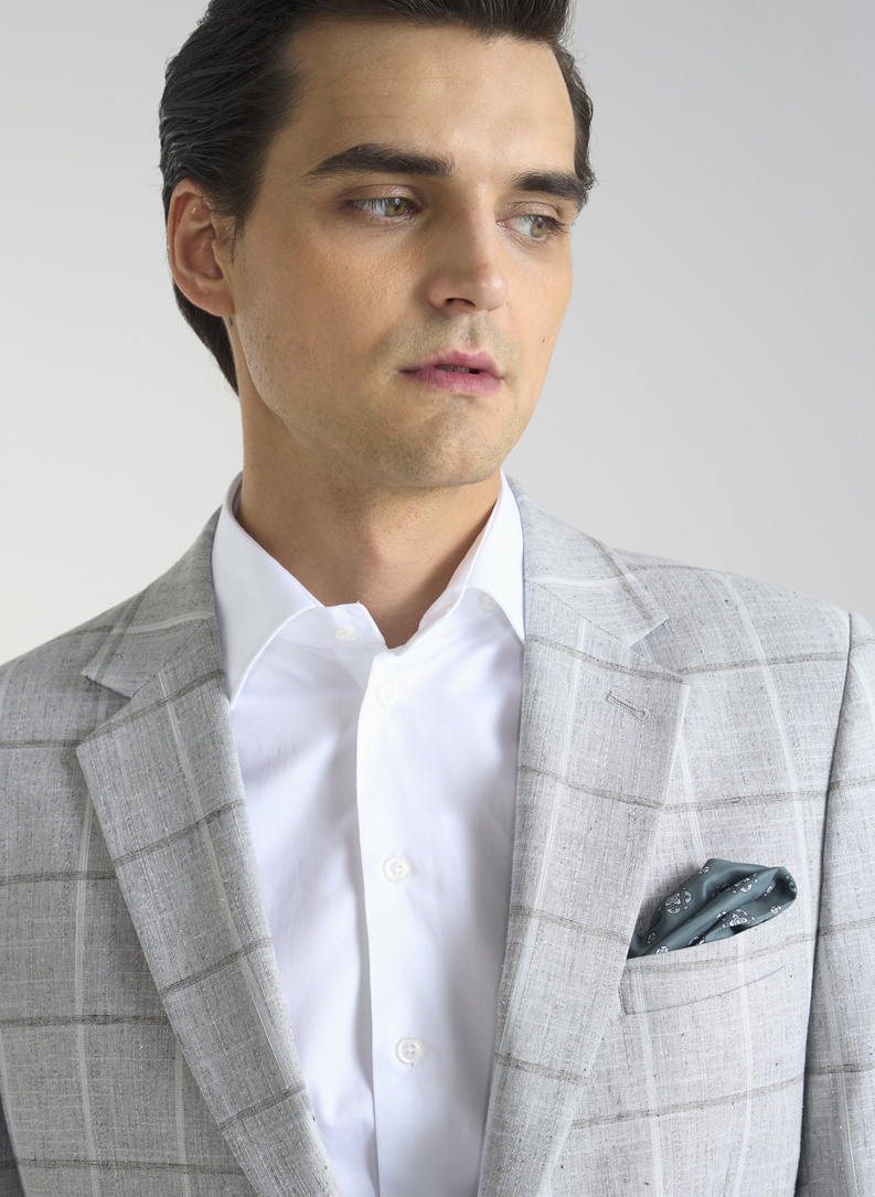 Jasnoszara marynarka męska w kratkę 