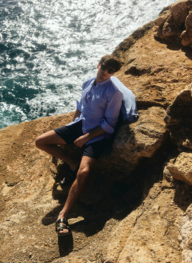 Błękitna koszula z lnu i bawełny