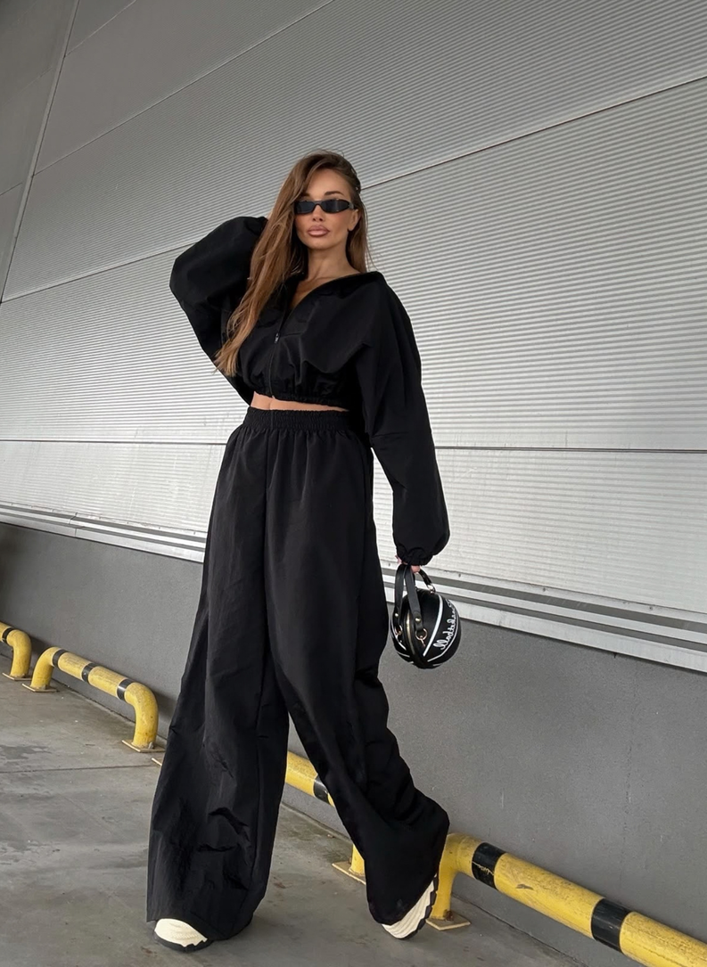 Czarny komplet MIJAS szerokie spodnie i bluza oversize
