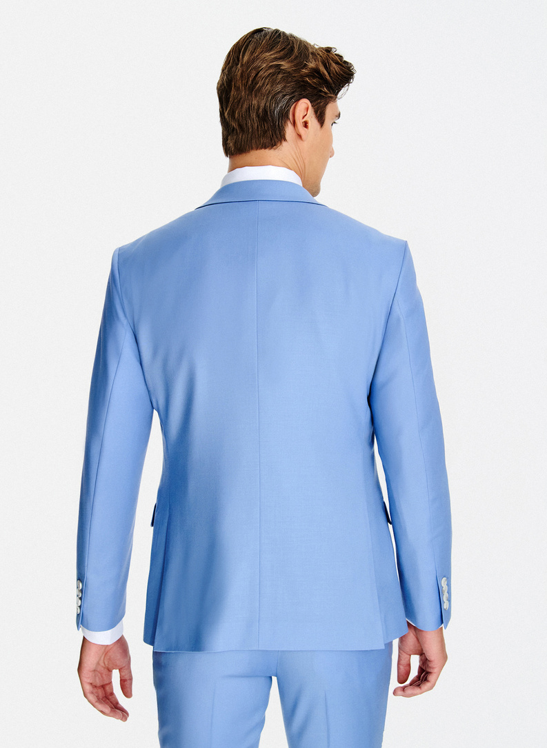 Niebieski wełniany garnitur męski