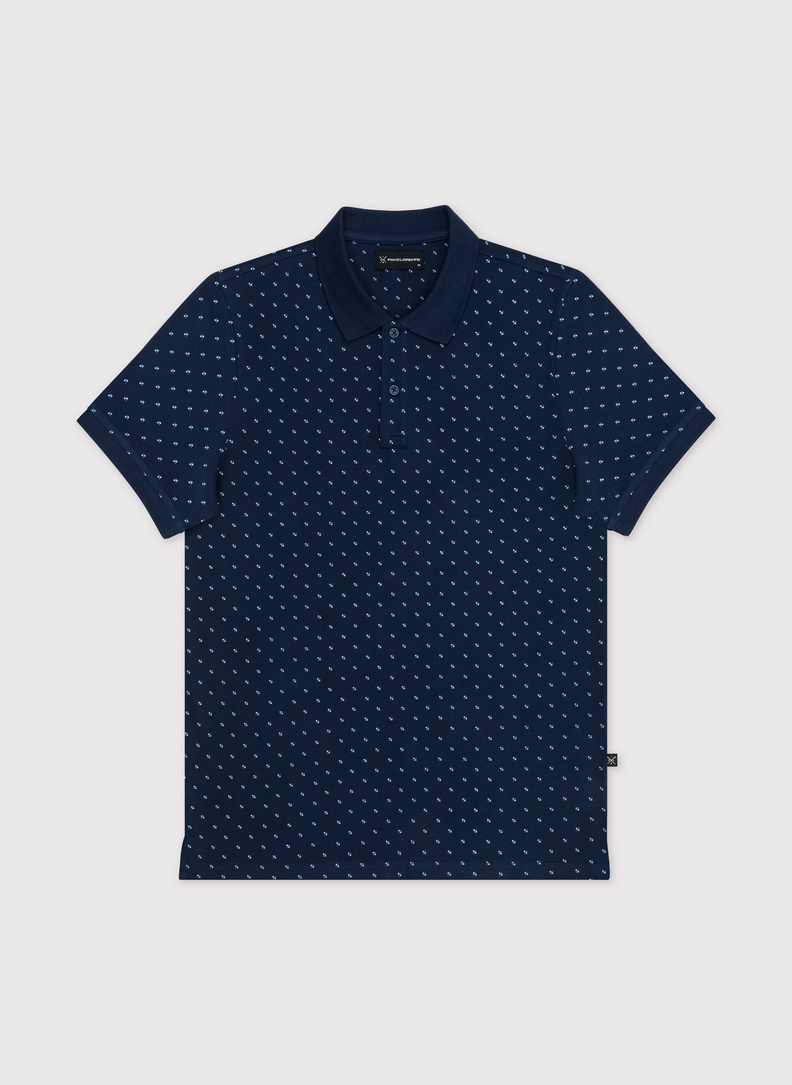 Granatowy t-shirt polo w geometryczny wzór