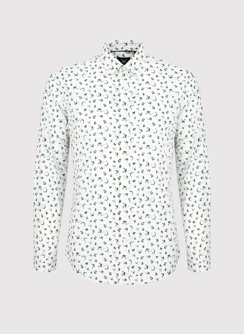 Biała koszula męska w zielone motylki