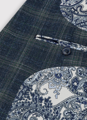 Granatowa casualowa marynarka męska w zieloną kratę