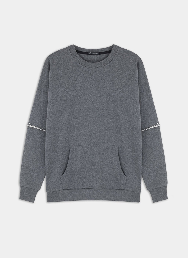 BLUZA Z OKRĄGŁYM DEKOLTEM SZARA P20WF-2B-015-S