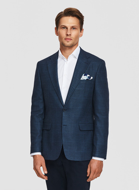 Granatowa marynarka w kratkę z wiskozą