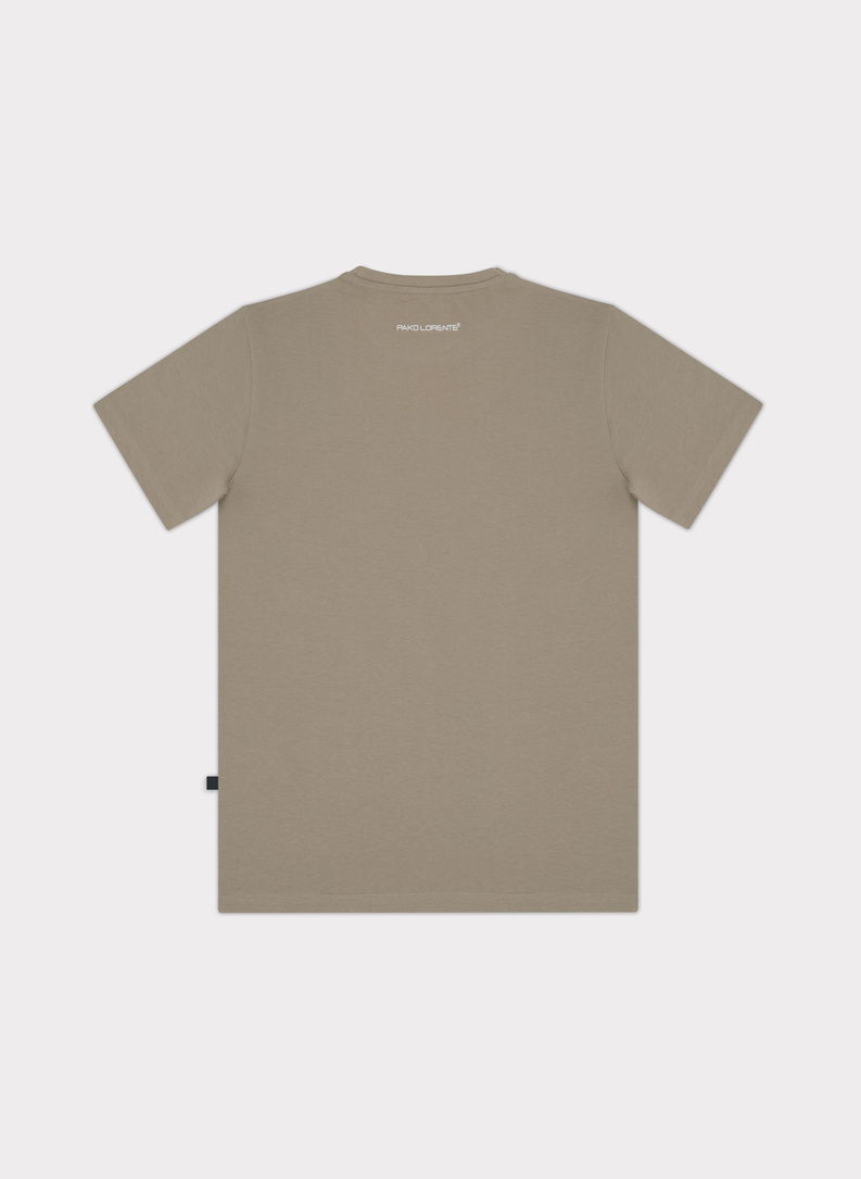 Bawełniany beżowy t-shirt z okrągłym dekoltem