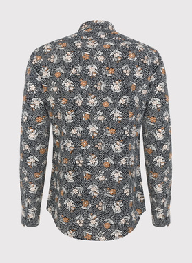 Czarna koszula męska w botaniczny wzór