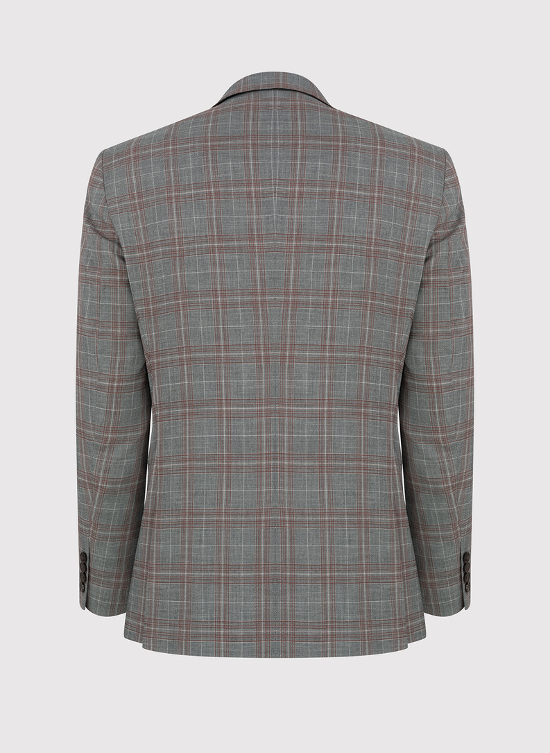 Szara marynarka casualowa w brązową kratę