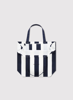 Biało-granatowa torba plażowa w pasy