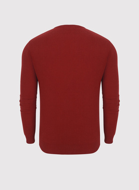 Czerwony sweter męski z okrągłym dekoltem