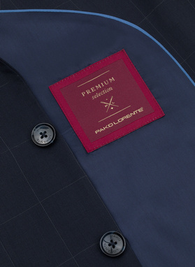 Granatowy wełniany garnitur w kratę