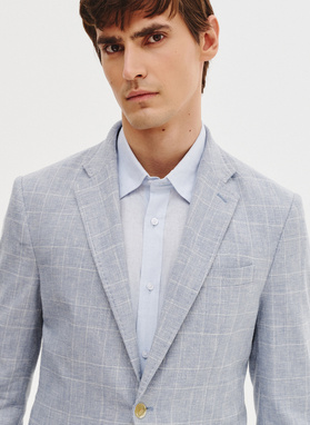 Niebieska marynarka z lnu w kratkę