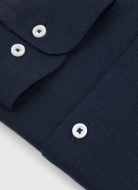 Lniana granatowa koszula męska ze stójką