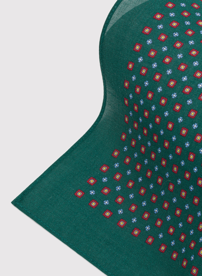 Zielona poszetka męska z wzorem geometrycznym