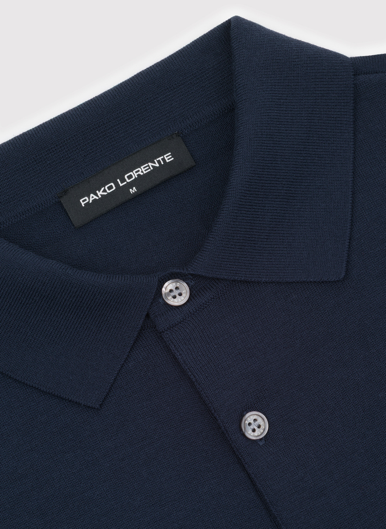 Granatowy sweter polo z bawełny merceryzowanej