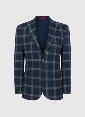 Granatowa marynarka casual w jasną kratkę