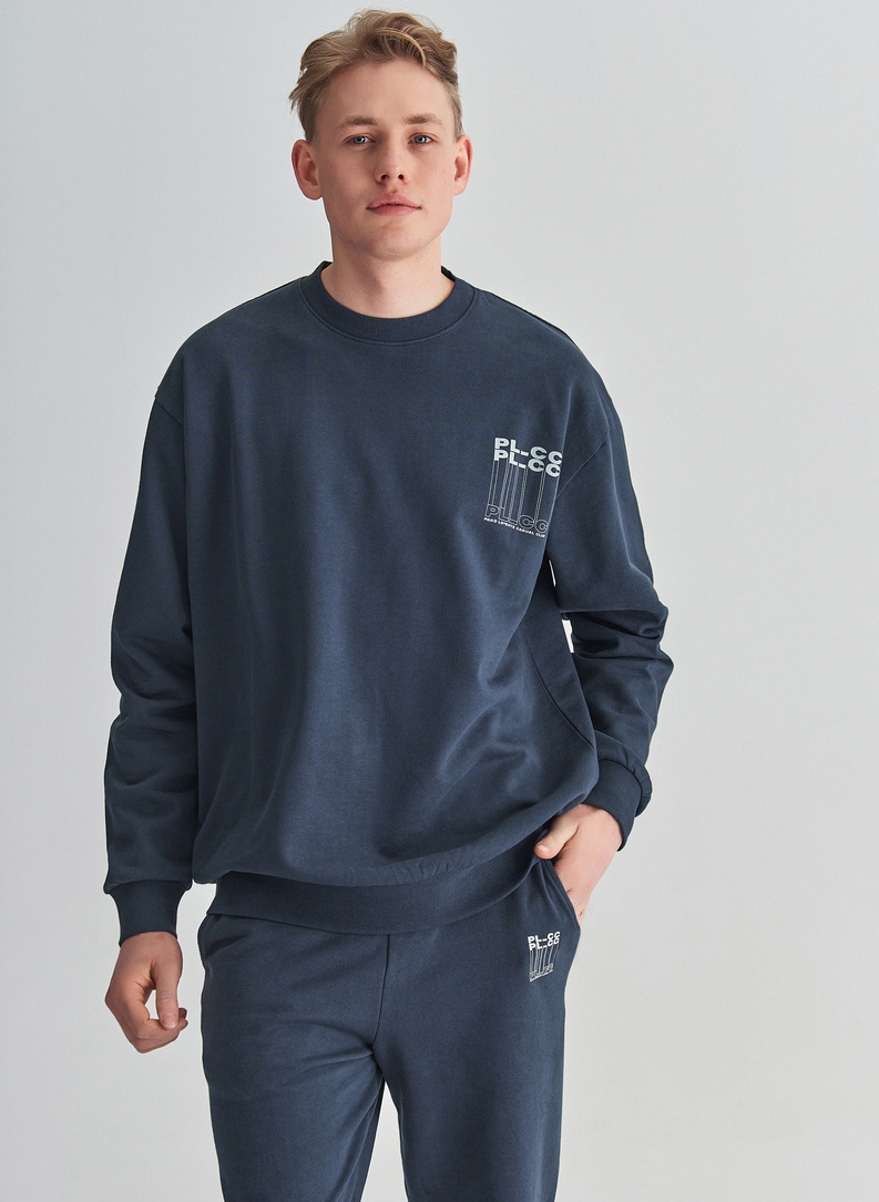 Granatowa bluza oversize z okrągłym dekoltem C22SF-2B-003-G-0