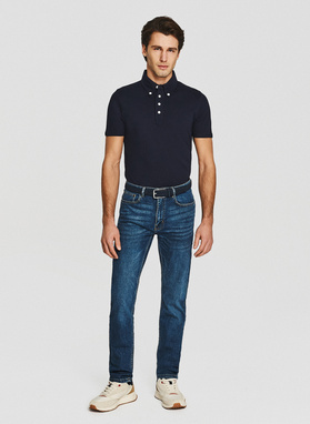 Granatowy t-shirt polo z bawełny