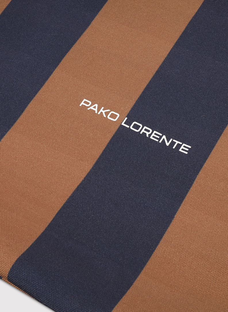 Brązowo-granatowa torba plażowa w pasy