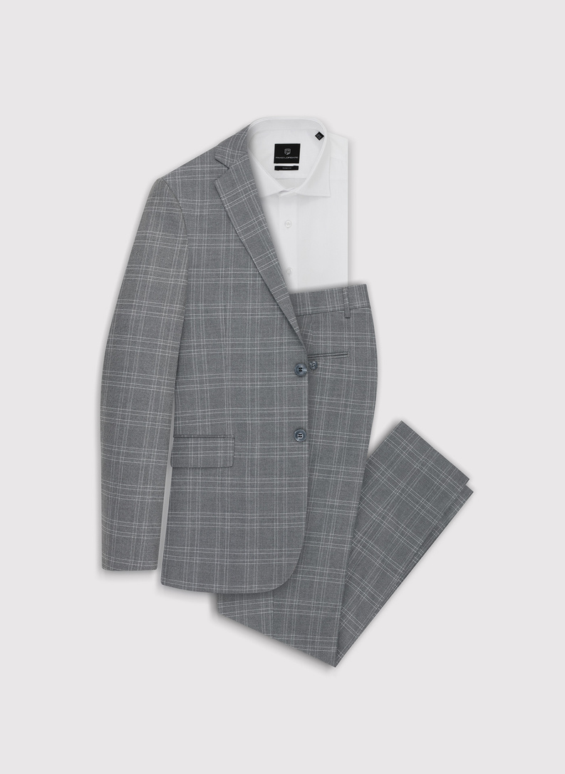 Szare spodnie garniturowe w kratkę