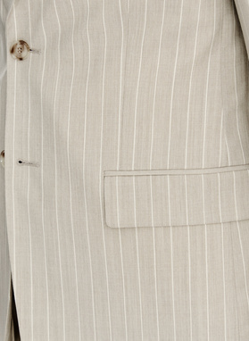 Beżowa marynarka garniturowa w prążek