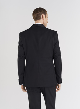 Wełniana czarna marynarka smokingowa w mikrowzór