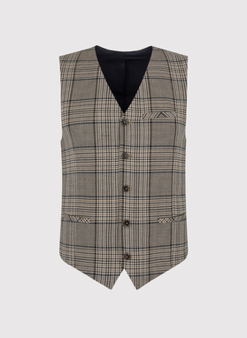 Kamizelka męska w beżowo-brązową kratę