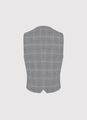 Szara dwurzędowa kamizelka w kratę