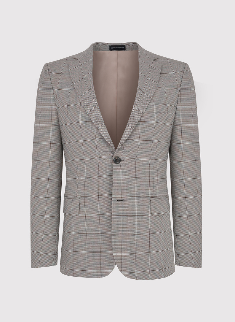 Brązowa marynarka garniturowa w kratkę