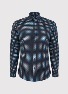 Granatowa koszula w niebiesko-biały mikrowzór