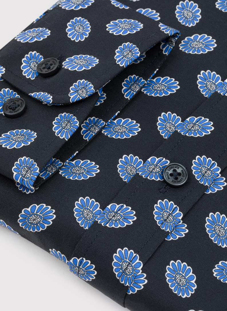 Granatowa koszula w kwiaty