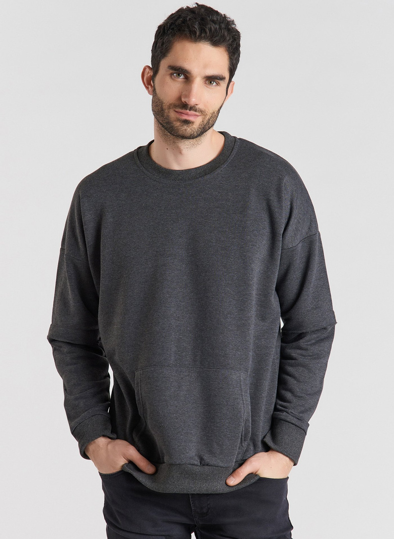 BLUZA Z OKRĄGŁYM DEKOLTEM SZARA P20WF-2B-015-S