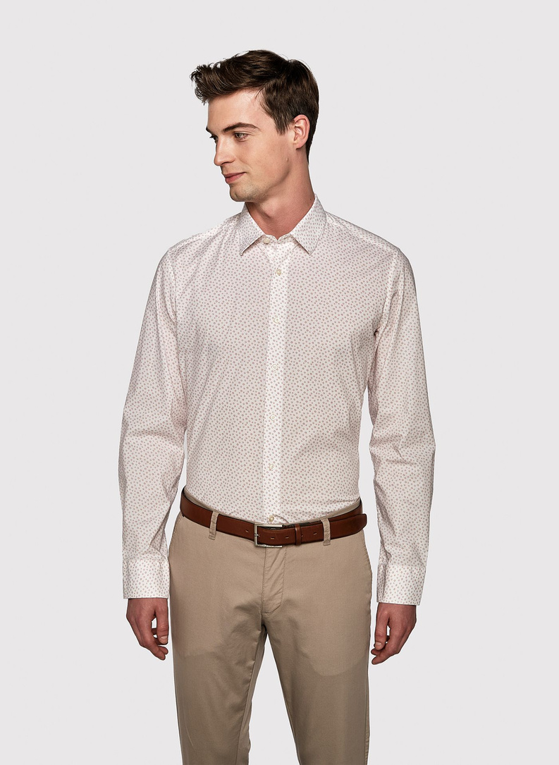 Biała koszula męska w pomarańczowy mikrowzór