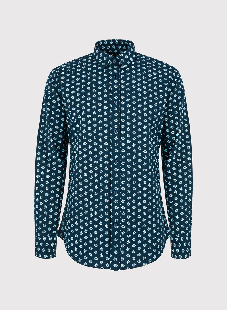 Granatowa koszula męska w kwiaty