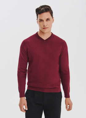 Bordowy sweter męski v-neck