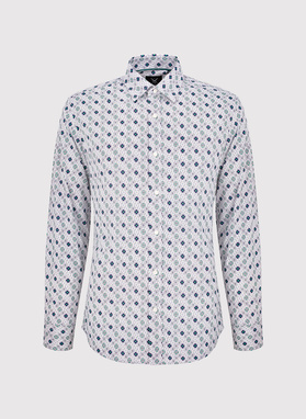 Męska koszula w kolorze białym w granatowo-zielony wzór