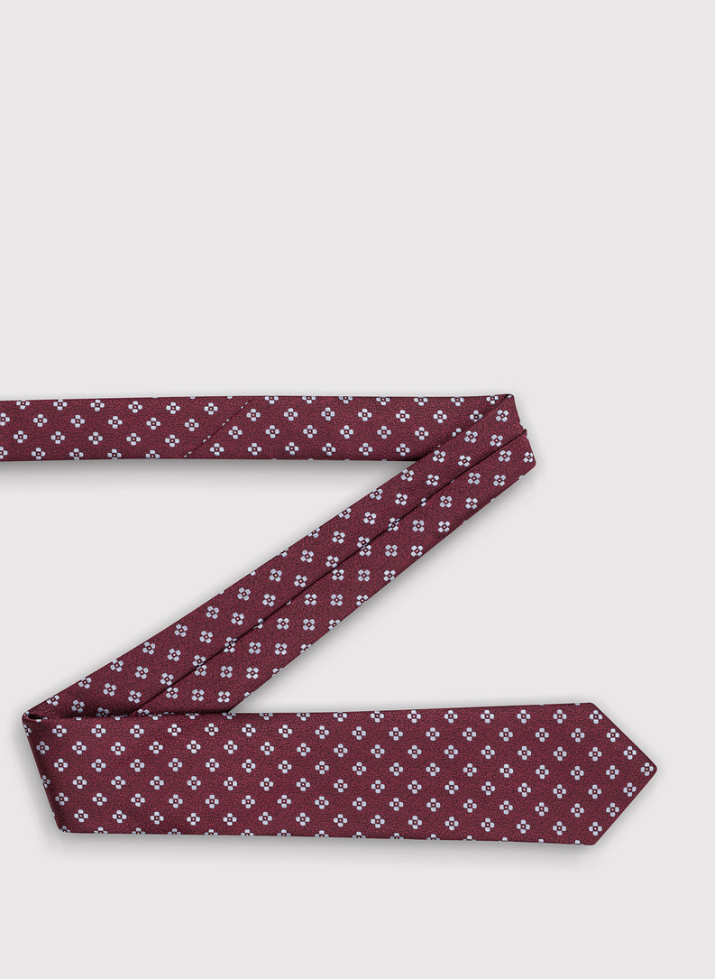 Bordowy krawat męski w szare drobne kwiatki