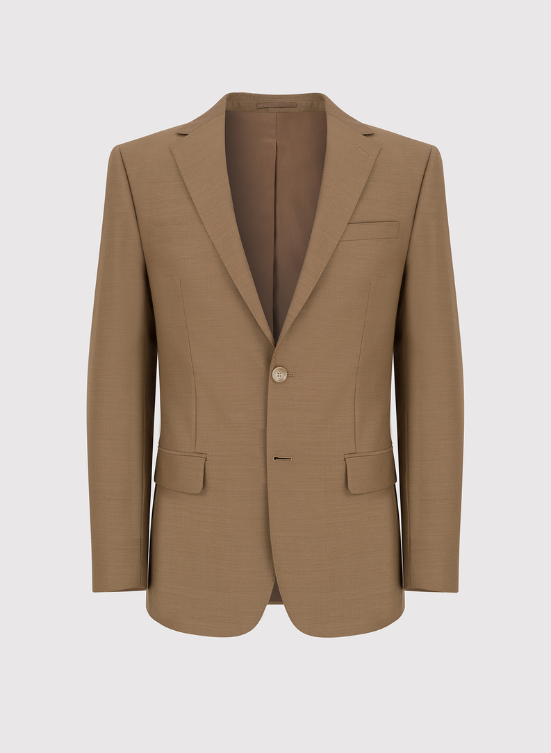 Jasnobrązowa garniturowa marynarka męska z wełną 