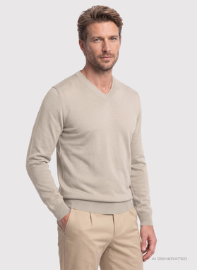 Beżowy sweter męski w serek