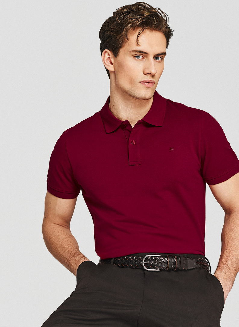 Bordowe bawełniane polo męskie