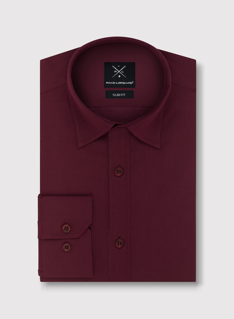 Bordowa gładka koszula męska 