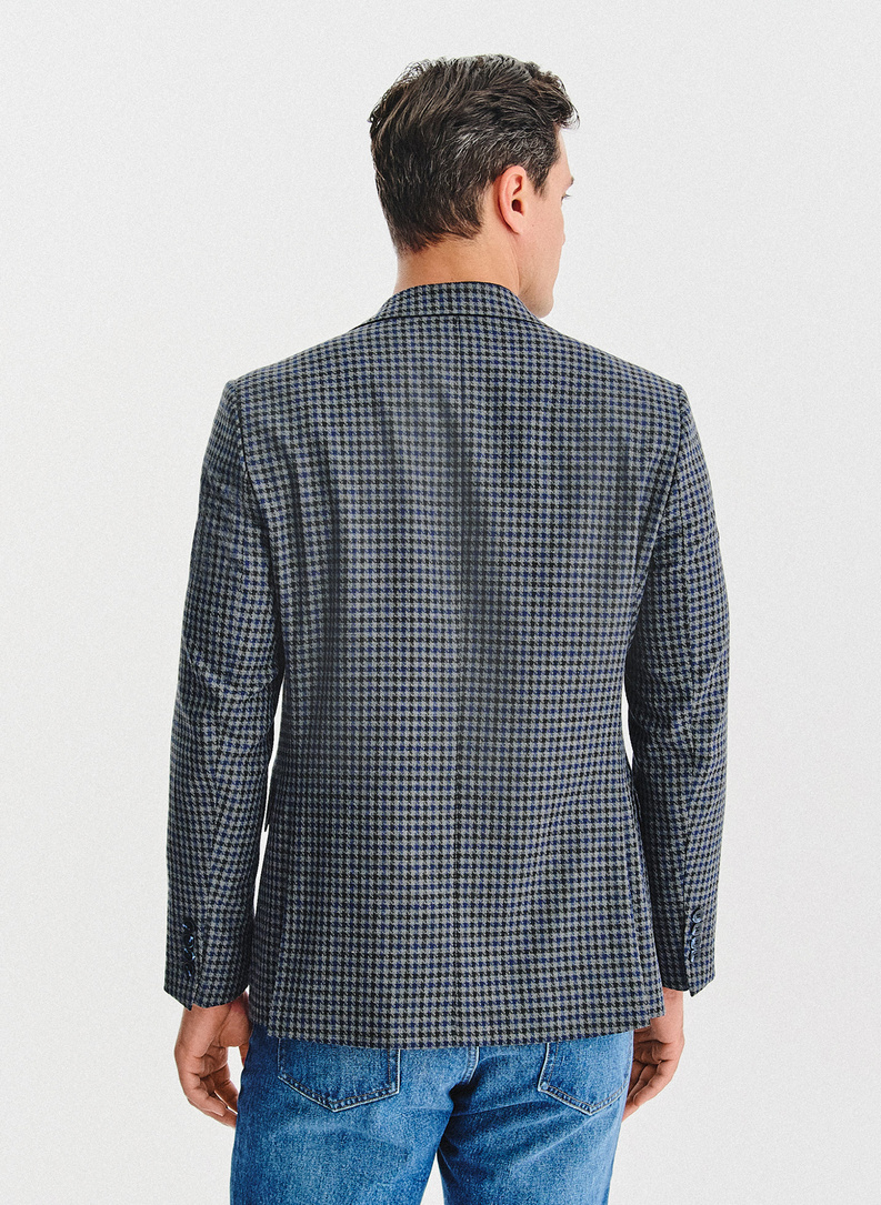 Granatowa marynarka w drobną kratę