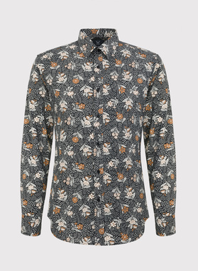 Czarna koszula męska w botaniczny wzór