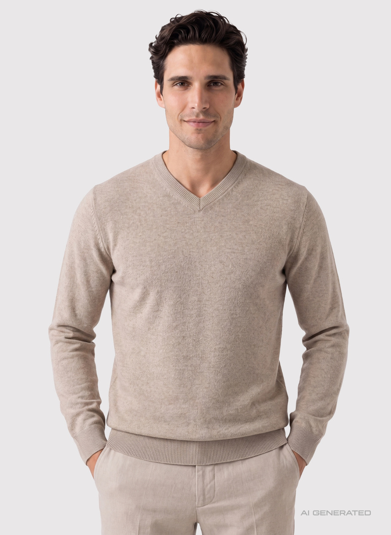Beżowy sweter v-neck