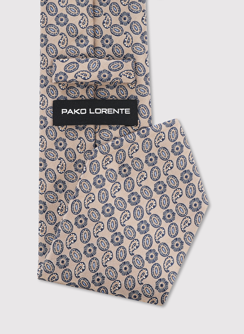 Beżowy krawat w mikrowzór